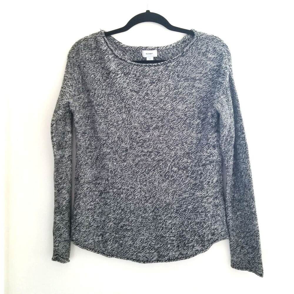 Old Navy Sweater Womens Small S Gray White Variegated Marled Boatneck Pullover
